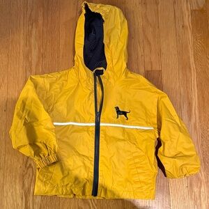Yellow Hooded Rain Jacket with Black Dog Logo